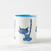 Cat Cat Cool Blue Cartoon Tweekleurige Koffiemok (Center)