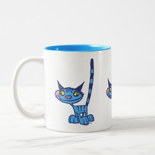 Cat Cat Cool Blue Cartoon Tweekleurige Koffiemok (Links)