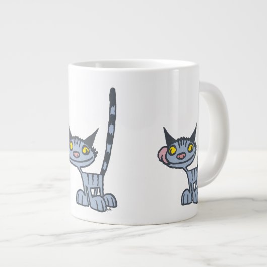 Cat Cat Cool Grey Cartoon Cat Grote Koffiekop (Voorkant rechts)