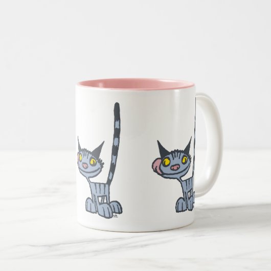 Cat Cat Cool Grey Cartoon Cat Tweekleurige Koffiemok (Voorkant rechts)