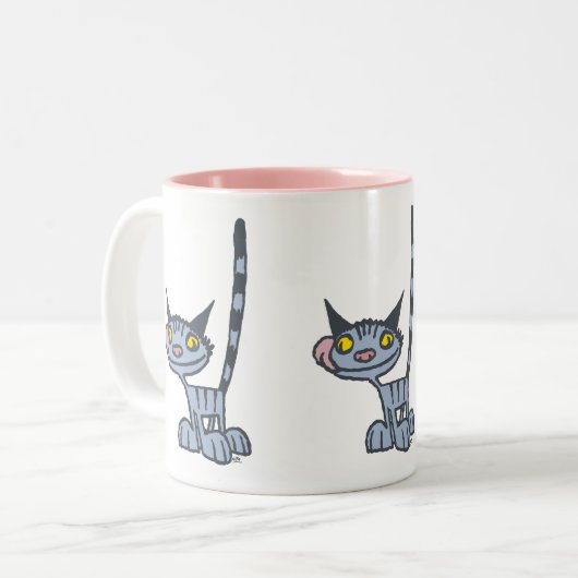 Cat Cat Cool Grey Cartoon Cat Tweekleurige Koffiemok (Voorkant links)