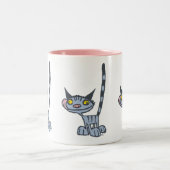 Cat Cat Cool Grey Cartoon Cat Tweekleurige Koffiemok (Center)