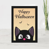 Cat Cat Cute Black Cartoon Cat voor Halloween Kaart (Voorkant)