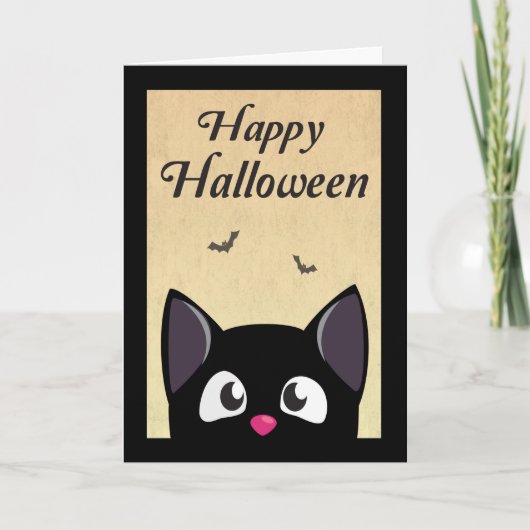 Cat Cat Cute Black Cartoon Cat voor Halloween Kaart (Voorkant)