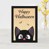 Cat Cat Cute Black Cartoon Cat voor Halloween Kaart (Gele Bloem)