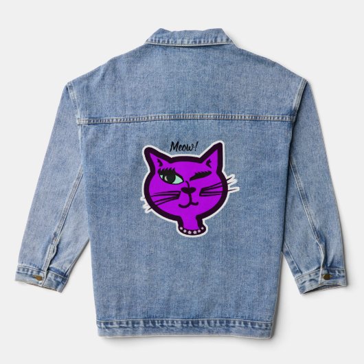 Cat Cat Cute Winky Paarse Cartoon Denim Jacket (Achterkant)