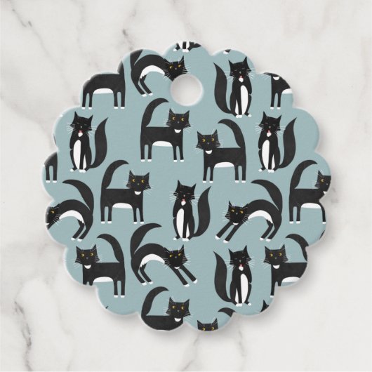 Cat Cat Patroon Cute Black en White Tuxedo Bedankjes Labels (Voorkant)