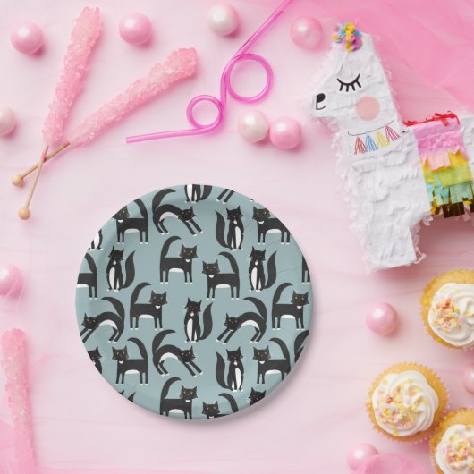 Cat Cat Patroon Cute Black en White Tuxedo Papieren Bordje (Feest)