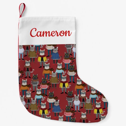 Cat Cat Pattern | Jouw namen toevoegen Kleine Kerstsok (Voorkant)