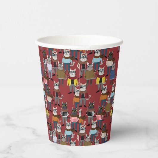 Cat Cat Pattern Papieren Bekers (Rechts)