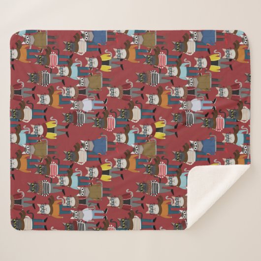 Cat Cat Pattern Sherpa Deken (Voorkant (horizontaal))