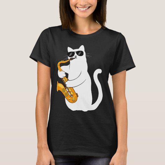 Cat Cat Saxophone Tee Cat Sax T-shirt (Voorkant)