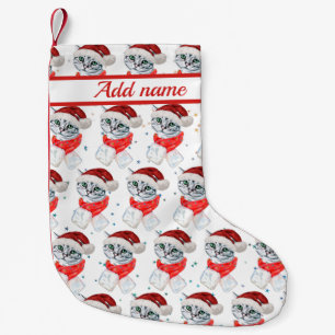Cat Cat Waterverf Cute kerst Gray Tabby Cat Kleine Kerstsok