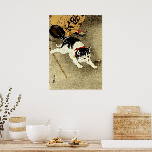 Cat Catching Mouse Shoson Ohara 1930 Poster (Keuken)