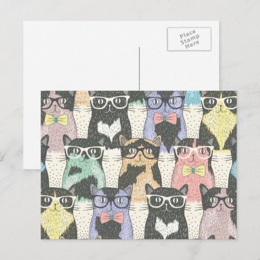 Cat Cats Cats Cute Pattern Briefkaart (Voorkant / Achterkant)