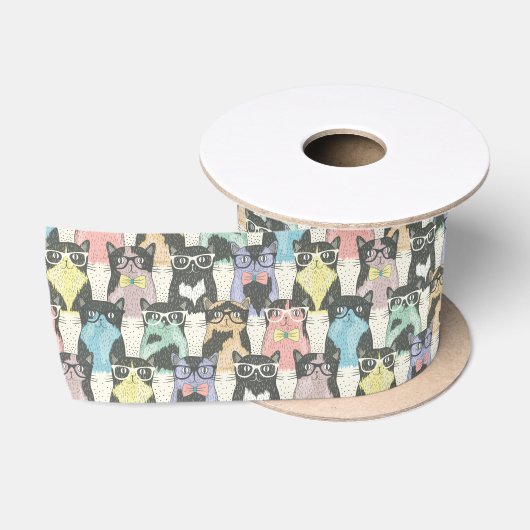 Cat Cats Cats Cute Pattern Satijnen Lint (Spoel)