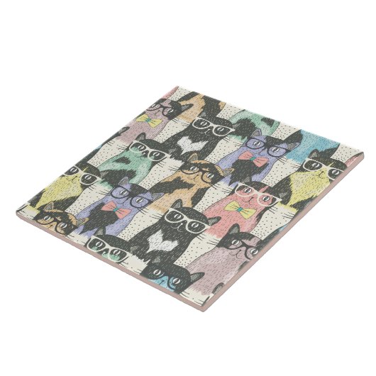 Cat Cats Cats Cute Pattern Tegeltje (Zijkant)