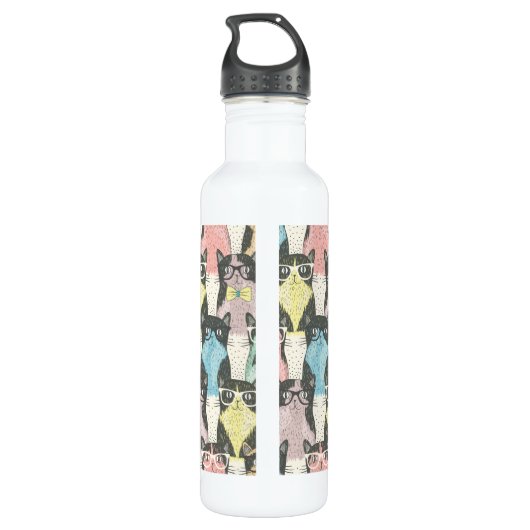 Cat Cats Cats Cute Pattern Waterfles (Achterkant)