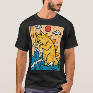 Cat Catzilla Grappig Japans Wave Art Mannen Vrouwe T-shirt