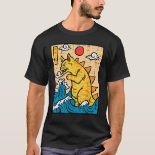 Cat Catzilla Grappig Japans Wave Art Mannen Vrouwe T-shirt