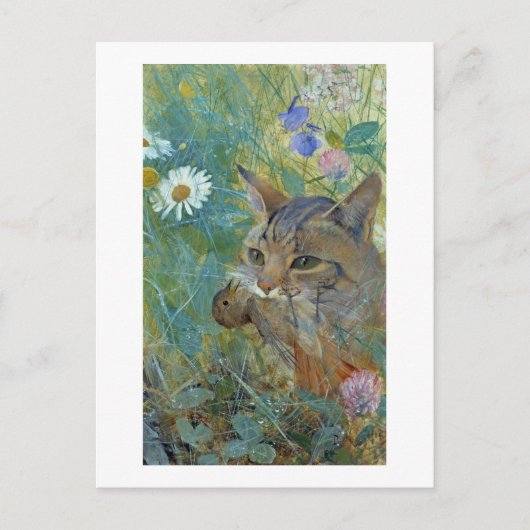 Cat Caught a Bird, Bruno Liljefors Briefkaart (Voorkant)