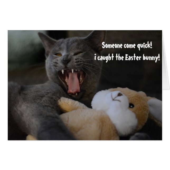 Cat Caught the Easter Bunny Funny Humor Groet (Voorkant Horizontaal)
