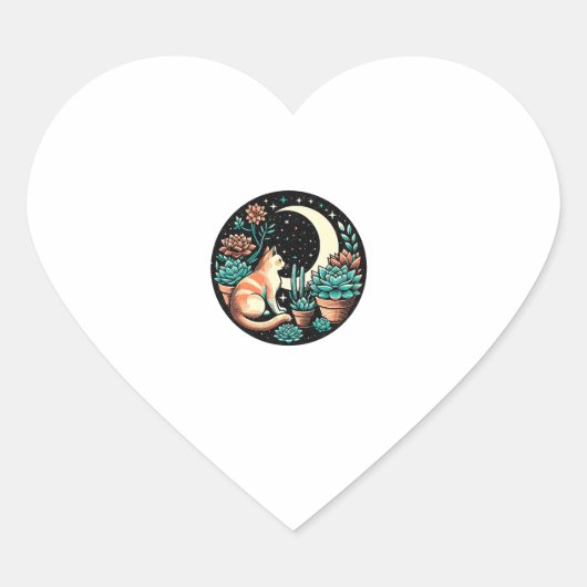 Cat Celestial Mystical Succulent Plant Witch Retro Hart Sticker (Voorkant)