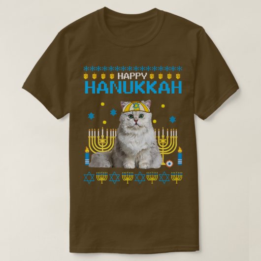 Cat Chanukah Jewish Ugly Hanukkah Sweater Pajama  T-shirt (Design voorkant)
