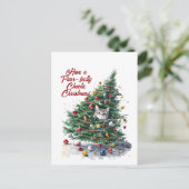 Cat Chaos kerstboom ontwerp Waterverf Feestdagenkaart (Staand voorkant)