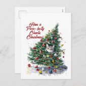 Cat Chaos kerstboom ontwerp Waterverf Feestdagenkaart (Voorkant / Achterkant)