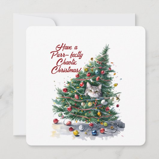 Cat Chaos kerstboom ontwerp Waterverf Kaart (Voorkant)