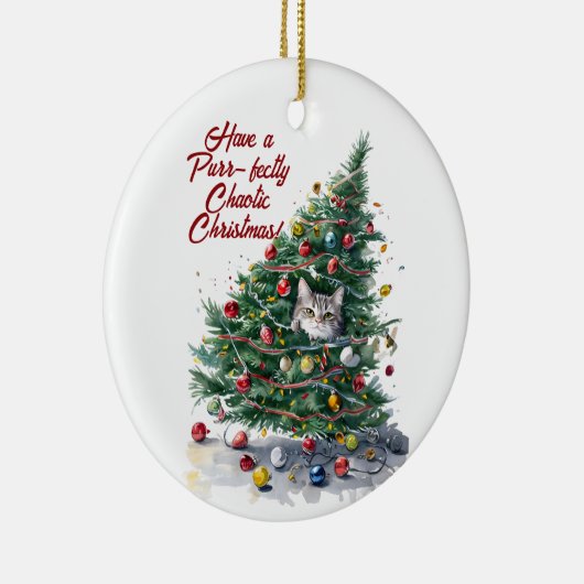 Cat Chaos kerstboom ontwerp Waterverf Keramisch Ornament (Rechts)