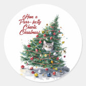Cat Chaos kerstboom ontwerp Waterverf Ronde Sticker (Voorkant)