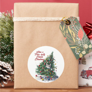 Cat Chaos kerstboom ontwerp Waterverf Ronde Sticker