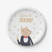 Cat Cheers to 2026 New Year Papieren Bordje (Voorkant)