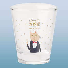 Cat Cheers to 2026 New Year Personalized Name Shot Glas
