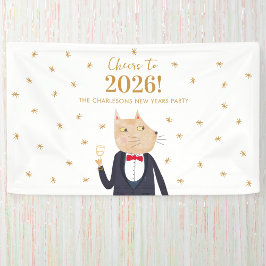 Cat Cheers to 2026 New Year Personalized Party Spandoek