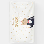 Cat Cheers to 2026 New Year Personalized Party Spandoek (Verticaal)