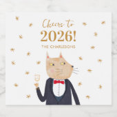 Cat Cheers to 2026 New Year Personalized Sparkling Wijnetiket (Enkel label)