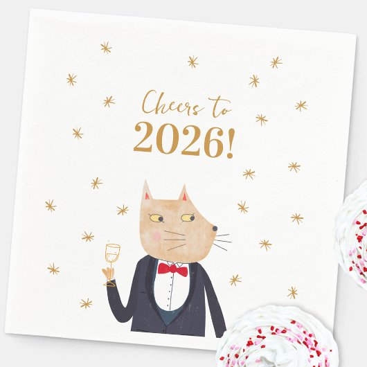 Cat Cheers to 2026 New Year Servet