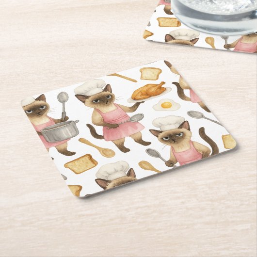 Cat Chef kookt het ontbijt Kartonnen Onderzetters (Schuin)