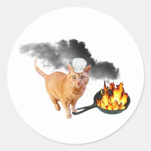Cat Chef met Flaming Frying Pan Stickers (Voorkant)