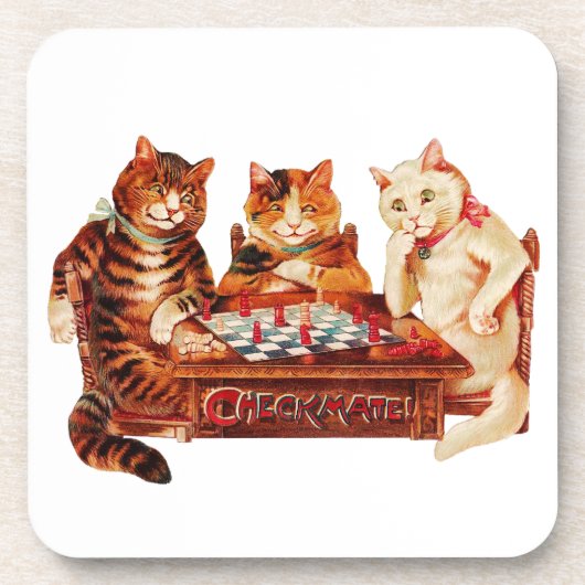 Cat Chess Checkmate Louis Wain Onderzetter (Voorkant)