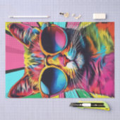 Cat Chic: Kleurrijke Pop Art Cat in zonnebril Deco Tissuepapier (Craft)