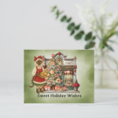 Cat Christmas Bakery voor kattenliefhebbers Feestdagenkaart (Staand voorkant)