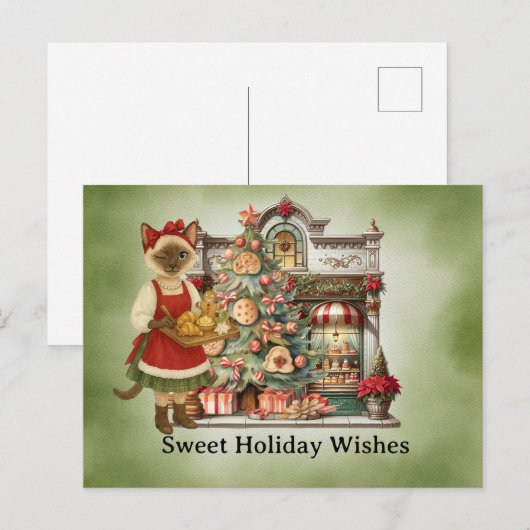 Cat Christmas Bakery voor kattenliefhebbers Feestdagenkaart (Voorkant / Achterkant)