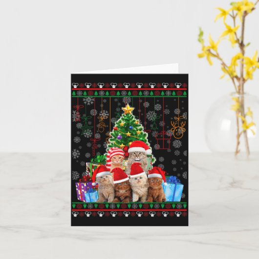 Cat Christmas Funny Ugly Women Men Merry Gift  Kaart (Gele Bloem)