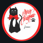 Cat-Christmas Gift Label<br><div class="desc">PRODUCT ALTERNATIEF. KLIK OP AFBEELDING OM TE BESTELLEN. Dit schattige cadeau Label shows een schattige zwarte kat-Hij heeft een rode boog stropdas. Op het Label staat "Merry Christmas" met een klein zwart pootje, allemaal in rood en zwart. Deze sticker/label is SCHATTIGE! Je moet het echt kopen. Maakt ook een prachtig...</div>