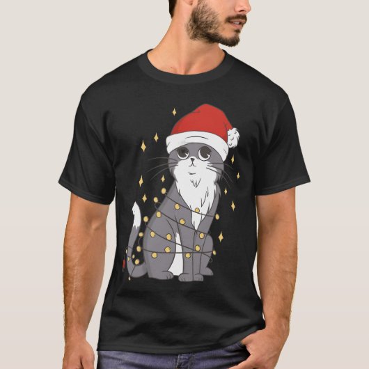 Cat Christmas Hat Christmas Lights Cat Christmas v T-shirt (Voorkant)