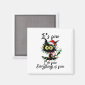 Cat Christmas It's Fine I'm Fine Everything Is Fin Magneet (Voorkant / Achterkant)